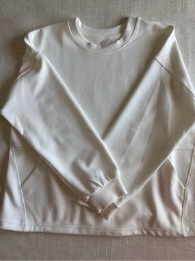 Hyba Women's White Ribbed Crewneck Sweatshirt